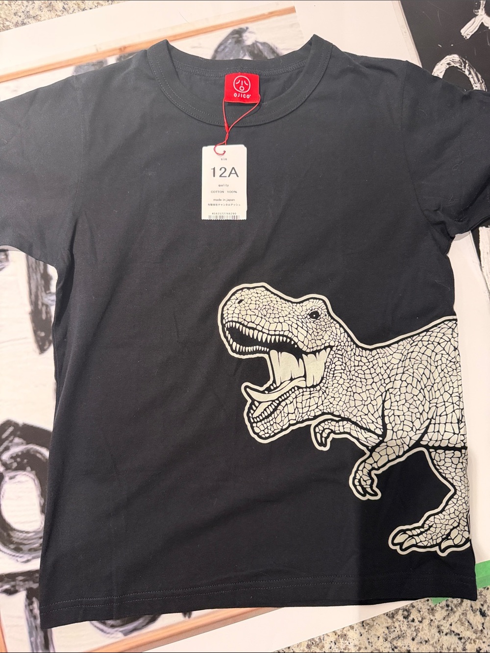 Cotton On Black Tee with White Dinosaur Graphic - Kids